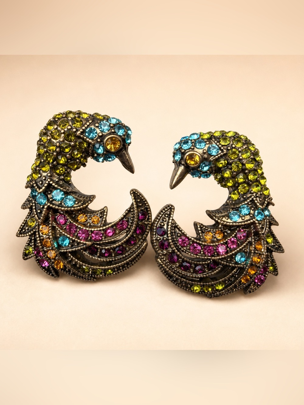 Heidi Daus Vintage and Rare ‘Bird of Paradise" Statement Earrings.